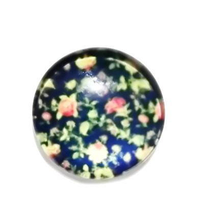 Cabochon sticla, bleumaren cu flori, 18x5mm 1 buc