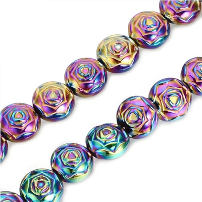 Hematit electroplacat multicolor, floare 8x5mm 1 buc