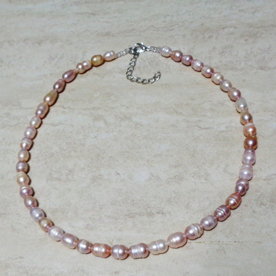 Colier perle de cultura roz, albe si mov, 7~8x5.5~6mm, 46 cm 1 buc