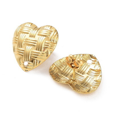 Tortite cercei otel inoxidabil 304, IP(placat cu ioni) cu aur 18K, cu impletitura, inima 20x19mm
 2 buc
