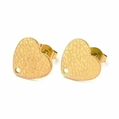 Tortite cercei otel inoxidabil 304, IP(placat cu ioni) cu aur 18K, inima texturata 13x12mm
 2 buc