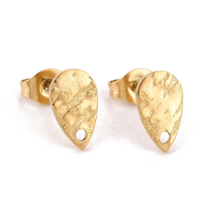 Tortite cercei otel inoxidabil 304, IP(placat cu ioni) aurii, texturate, lacrima 10x6mm
 2 buc
