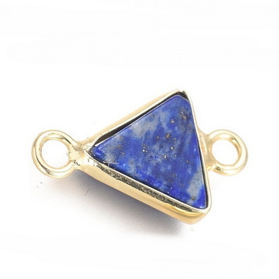 Conector/link Lapis Lazuli cu accesoriu placat cu aur, triunghiular, 17x10x2.5mm