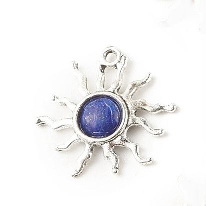 Pandantiv argintiu antichizat, soare 25x26x4mm, cabochon Lapis Lazuli