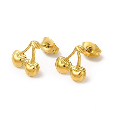 Tortite cercei otel inoxidabil 304 IP(placat cu ioni), pacate cu aur 18K, cirese 11x11mm
 2 buc