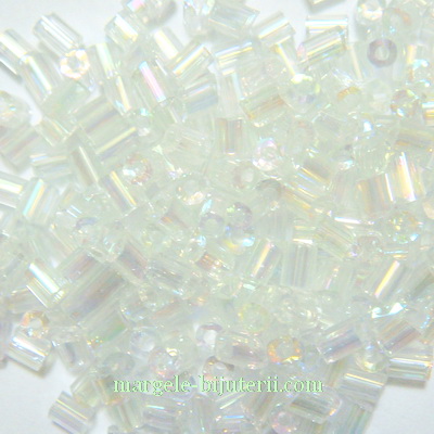 Margele tubulare albe cu reflexe, 3-4mm
