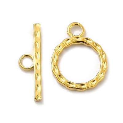 Inchizatoare toggle otel inoxidabil 304 IP(placat cu ioni), cu aur 18K, rotunda 18x14x2mm
 1 buc