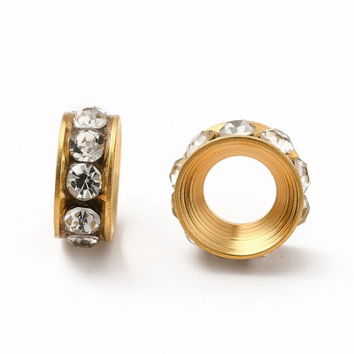 Distantiere/margele otel inoxidabil 201 placat cu aur 18K, cu cristale rhinestone, 11x4.5mm 1 buc