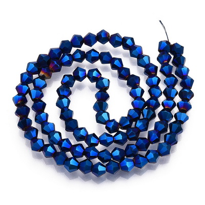 Cristale biconice 4mm, electroplacate albastru metalizat-sir 90-91 buc 1 buc