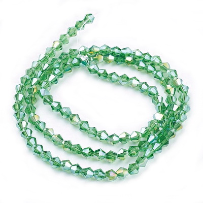 Cristale biconice 4mm, transparente, electroplacate verzi AB-sir 90 buc 1 buc