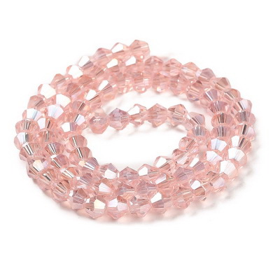 Cristale biconice 4mm, transparente, electroplacate roz AB-sir 90 buc