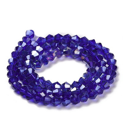 Cristale biconice 4mm, transparente, electroplacate albastru cobalt AB-sir 90 buc 1 buc