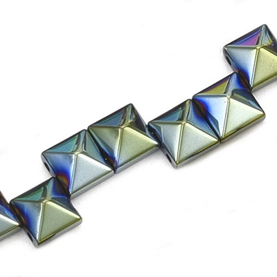 Hematit electroplacat verde, cu 2 orificii, 6x6x4mm 1 buc