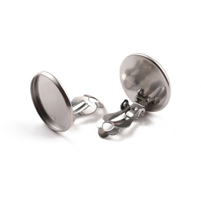 Clipsuri  pentru cercei, otel inoxidabil 316, 17.5x17.5mm, pt.cabochon 16mm 2 buc