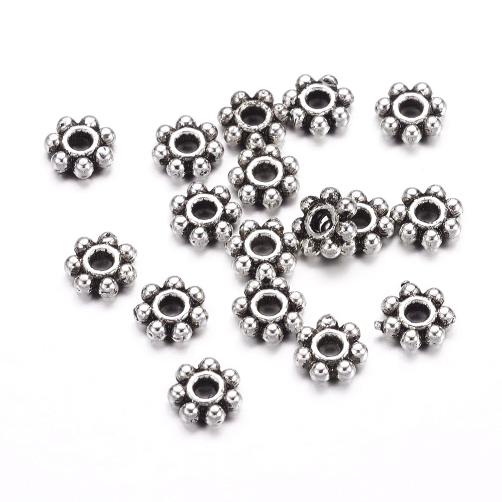 Distantier argintiu antichizat, cu 7 bobite, 4x2mm 10 buc