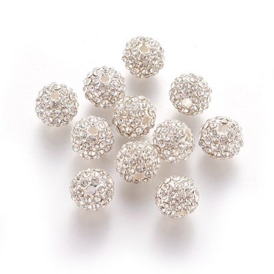 Margele  metalice cu rhinestone transparent, 10mm
