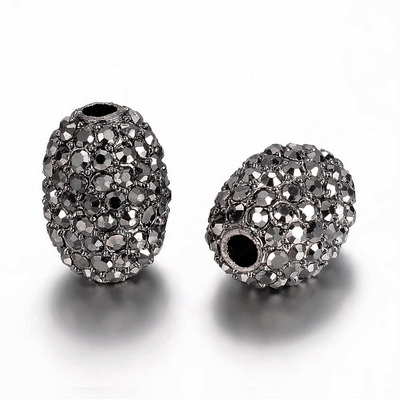 Margele metalice gri cu rhinestone, 16x12mm 1 buc