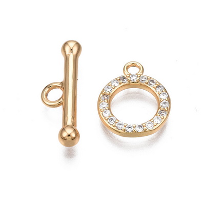 Inchizatoare toggle placata cu aur 18K, cu zirconiu, 12x10x3mm 1 set