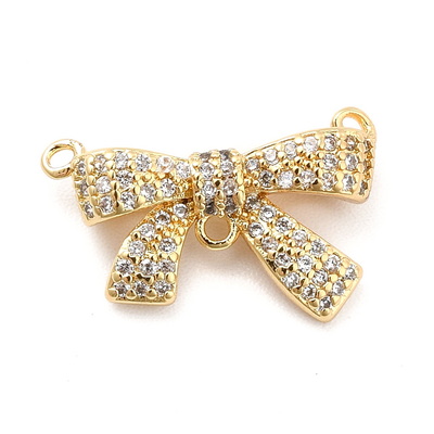 Conector/link cu 3 bucle, placat cu aur 18K, cu zirconiu, fundita 15x10x4mm 1 buc