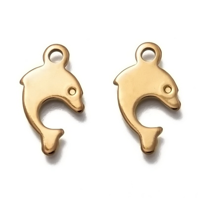 Pandantiv otel inoxidabil 304, placat cu aur 18K, delfin, 20x11x1mm 1 buc