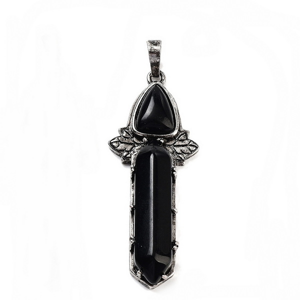 Pandantiv argintiu antichizat cu obsidian, 51x20x9mm 1 buc