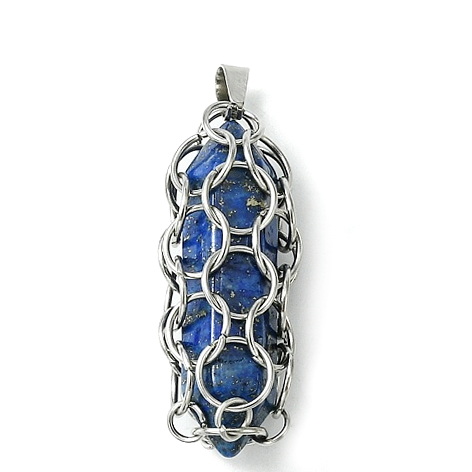 Pandantiv Lapis Lazuli cu agatatoare si zale otel inoxidabil, 40x12x12mm 1 buc