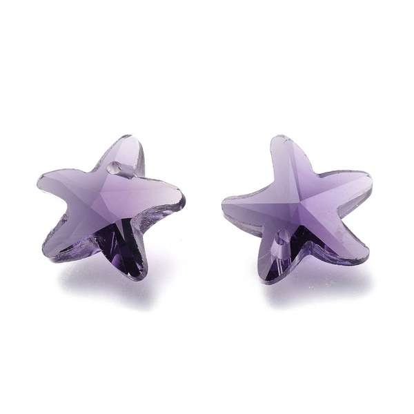 Pandantiv sticla, fatetat, violet, stea de mare 15x15x7mm 1 buc
