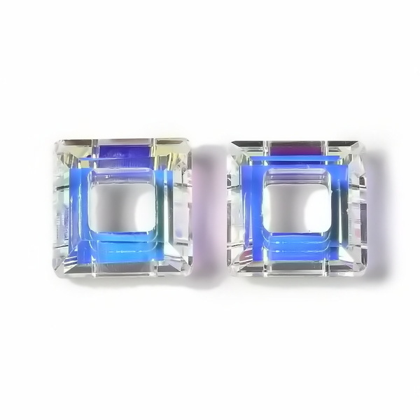 Pandantiv sticla electroplacata, transparent AB, 14x14x5mm 1 buc