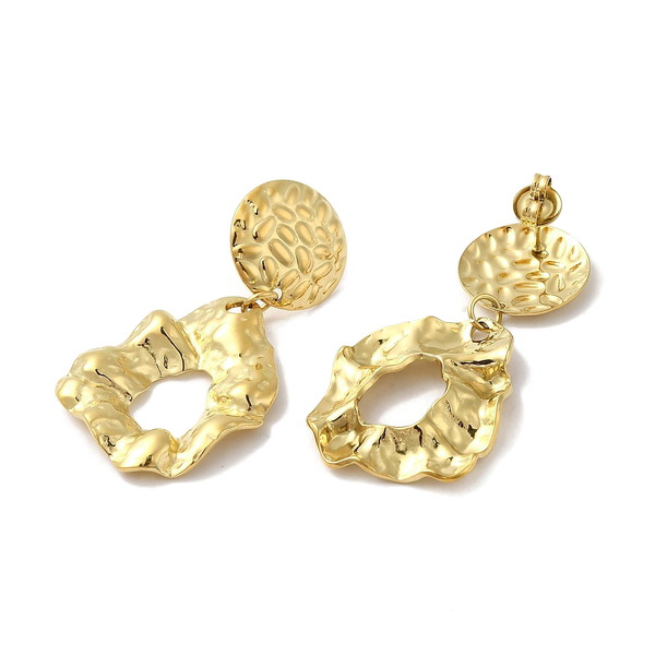 Cercei otel inoxidabil 304, placati cu aur 18K, texturati, 45x23mm 1 pereche