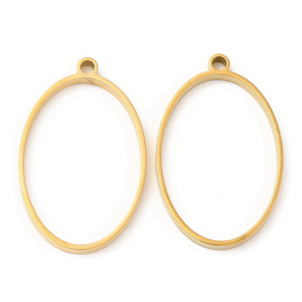 Cadru pandantiv pt.rasina, otel inoxidabil 304 placat cu aur 18K, oval, 35x22x3mm 1 buc