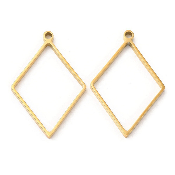 Cadru pandantiv pt.rasina, otel inoxidabil 304 placat cu aur 18K, rombic, 39x26x3mm 1 buc
