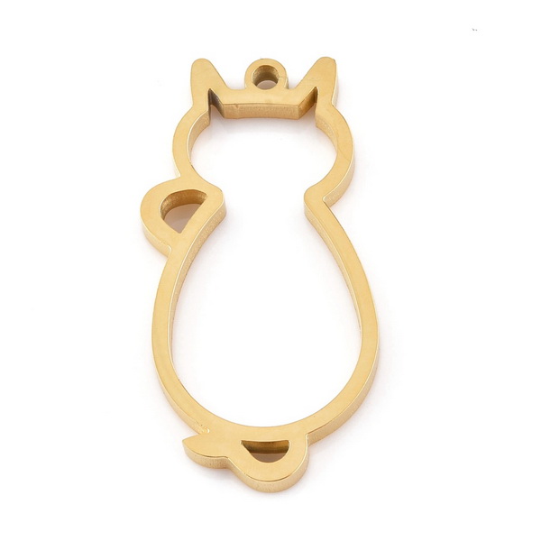Cadru pandantiv pt.rasina, otel inoxidabil 304 IP(placat cu ioni) cu aur 24K, pisica 36x19x3mm
 1 buc
