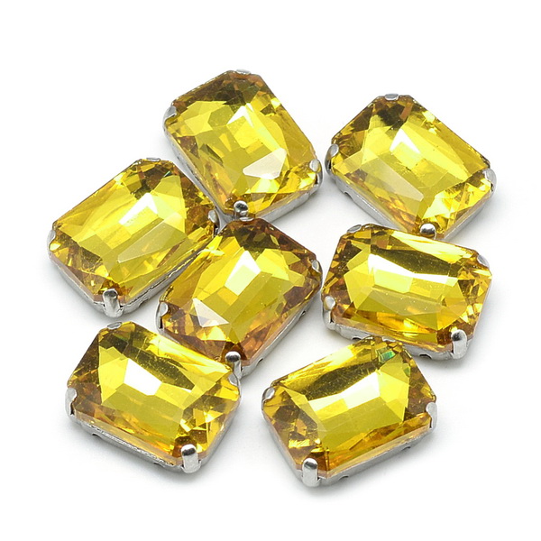 Margele montee rhinestone, sticla, dreptunghiulare, 10x8x5mm, aurii 1 buc