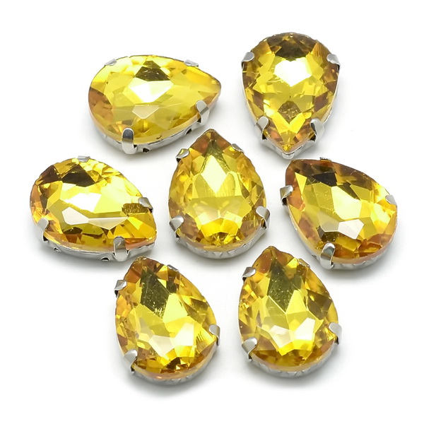 Margele montee rhinestone, sticla, lacrima, 10x7x5mm, aurii 1 buc