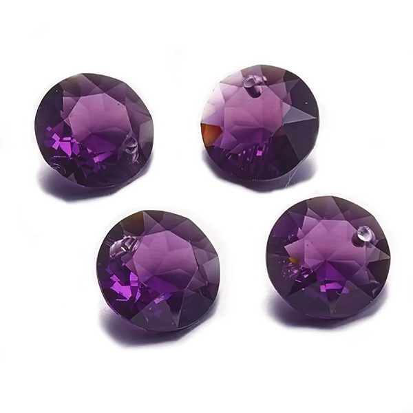 Pandantiv rhinstone rotund, plat, 12x6mm, violet 1 buc
