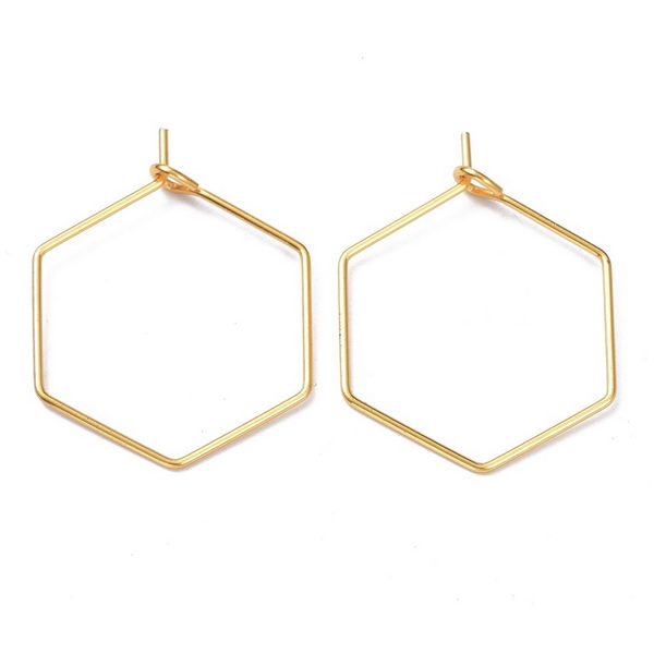 Tortite cercei otel inoxidabil 304, placate cu aur 18K, hexagonale, 32x25x0.6mm 2 buc