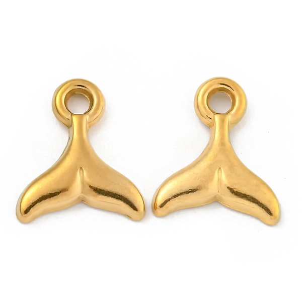 Pandantiv otel inoxidabil 304, IP(placat cu ioni) cu aur 18K, coada de peste 13x11x2mm
 1 buc