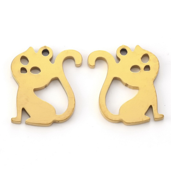 Pandantiv otel inoxidabil 304, placat cu aur 18K, pisica 15x12x1mm 1 buc