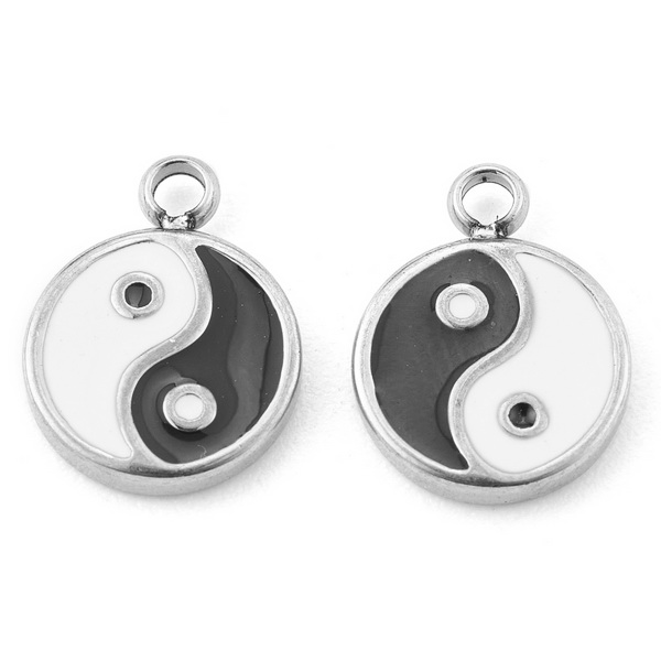 Pandantiv otel inoxidabil 304, Yin si Yang, emailat, 13x10x2mm 1 buc