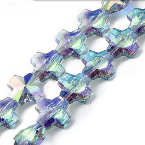 Cruce rhinestone, sticla transparenta electroplacata violet AB, 14x14x3~7mm 1 buc