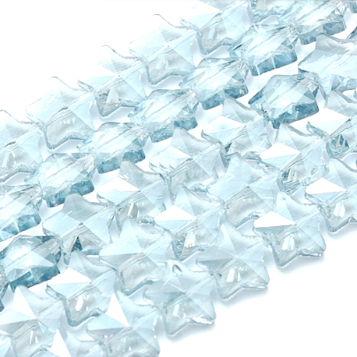Stea rhinestone, sticla transparenta albastra electroplacata, 14x14x3~7mm 1 buc