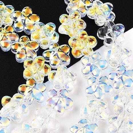 Margele sticla, electroplacate, transparente AB, floare 12x12x7mm 1 buc