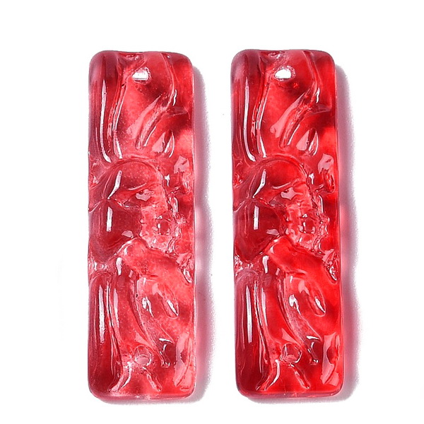 Pandantiv sticla, rectangular, rosu, 30x9x5.5mm 1 buc