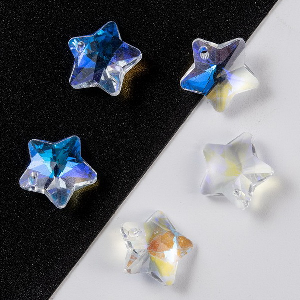 Pandantiv rhinestone, transparent AB, stea 14x7mm 1 buc