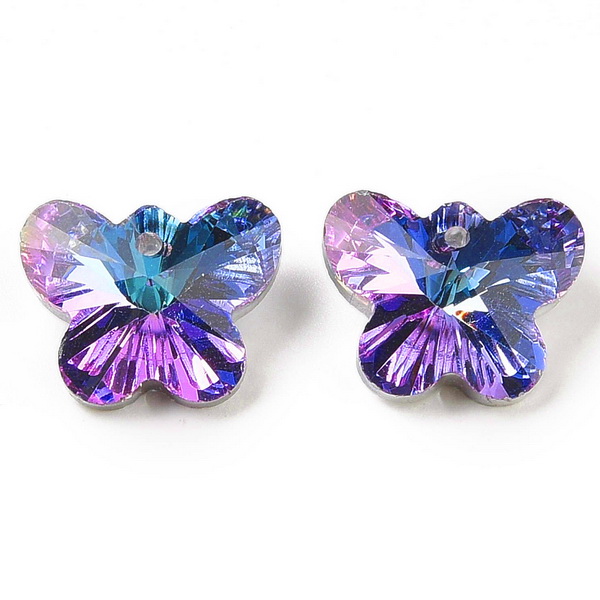 Pandantiv rhinestone, fluturas 18x14x9mm, mov placat argintiu pe verso 1 buc