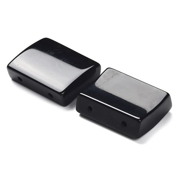 Obsidian negru cu 2 orificii, rectangular, 20x17x7mm 1 buc