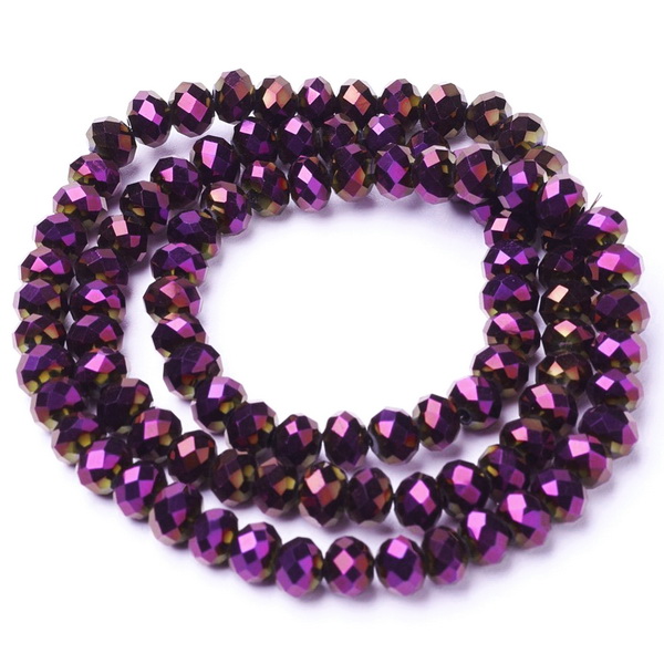 Cristale rondele 8x6mm, electroplacate violet metalizat-sir 65 buc 1 buc