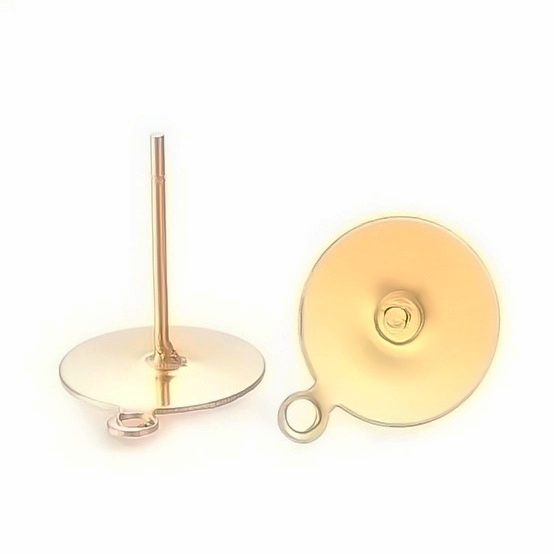 Tortite cercei otel inoxidabil 304 IP(placat cu ioni) auriu, 13x10x0.5mm, platou 10mm
 2 buc