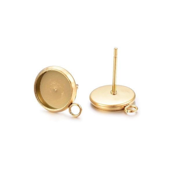 Tortite cercei otel inoxidabil 304 IP(placat cu ioni) auriu, cu bucla, 15x12mm, pt.cabochon 10mm
 2 buc