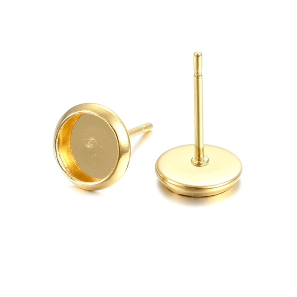 Tortite cercei otel inoxidabil 304 placate cu aur 18K, 10x2mm, pt.cabochon 8mm 2 buc